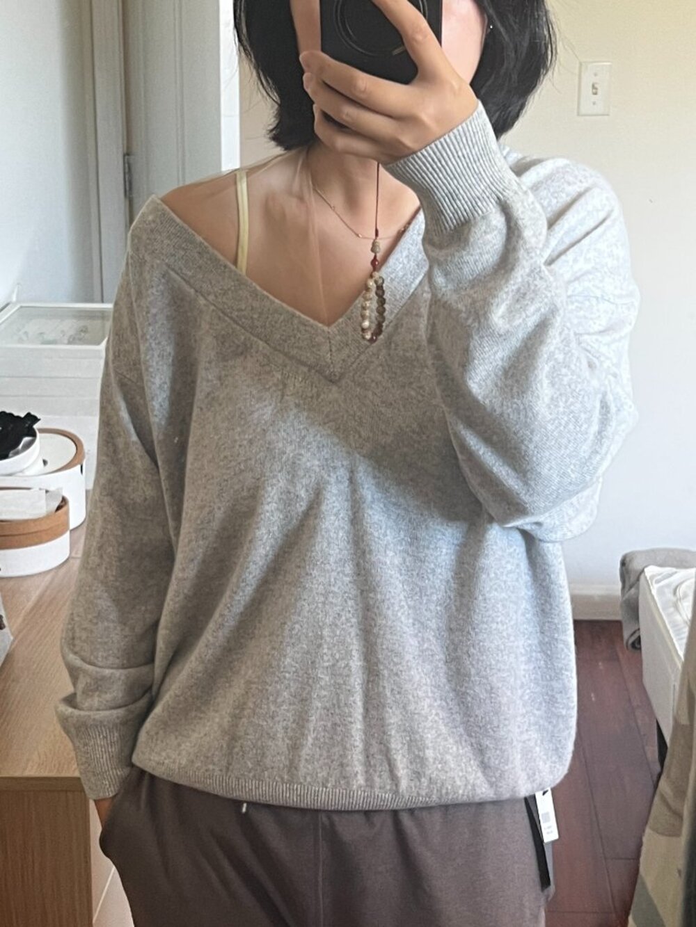 Alexander Wang Gray Off Shoulder Wool Cashmere Sweater NWT